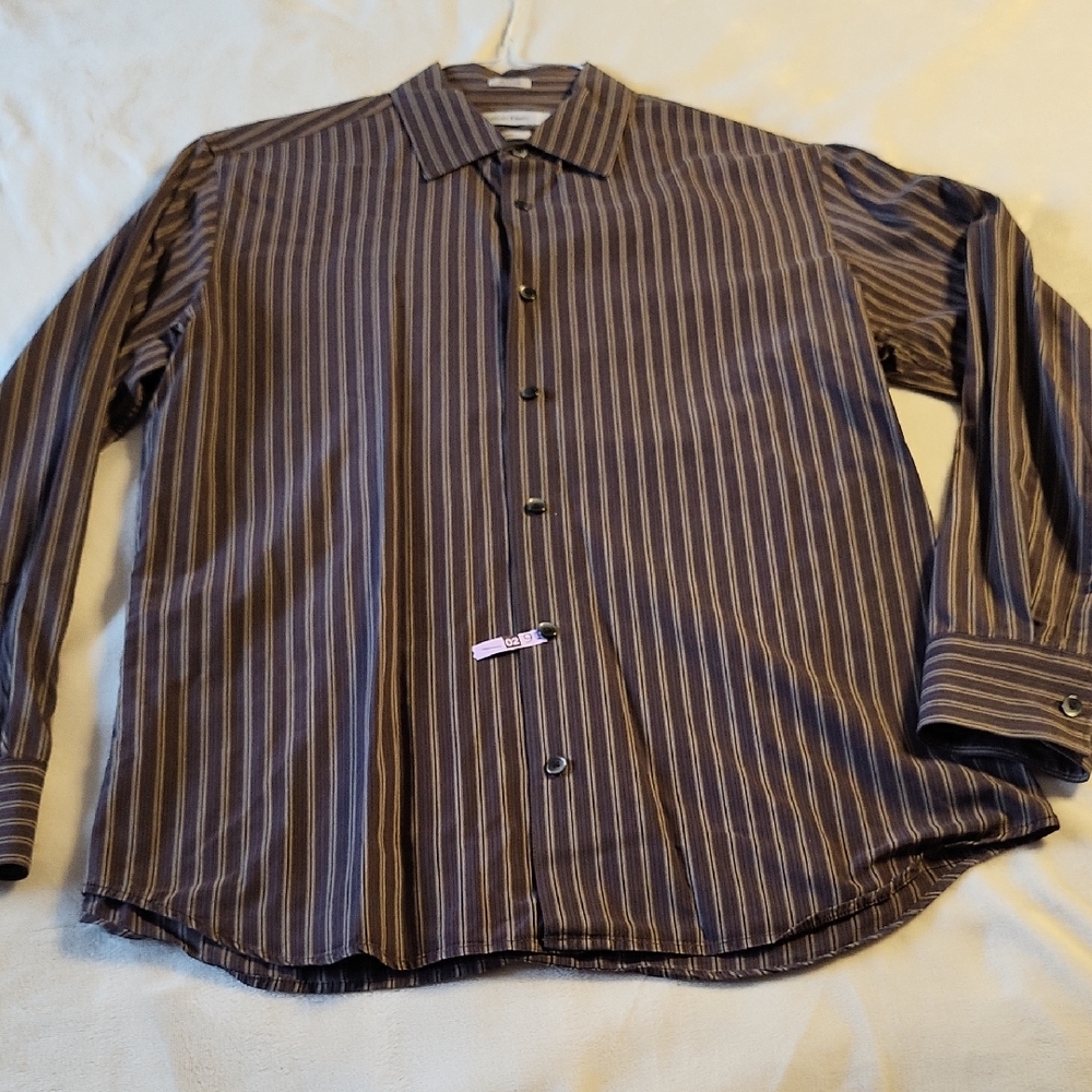 Calvin Klein Brown striped dress shirt size Medium